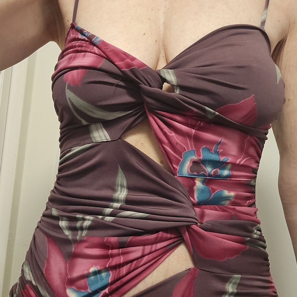 Prada Asymmetrical Dress in Pink and Brown Floral - Picture 9 of 11